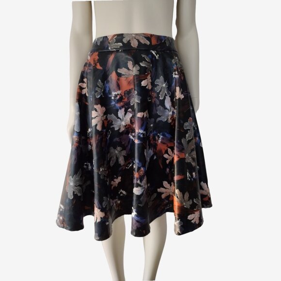 Amee Hanke Black Printed PU Leather High Waisted Fit and Flare Skirt XL - Picture 1 of 8